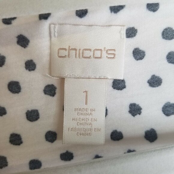 Chico's Size 1 Shirt Top White Black Polka Dot Layered Tank Sheer - Picture 5 of 6